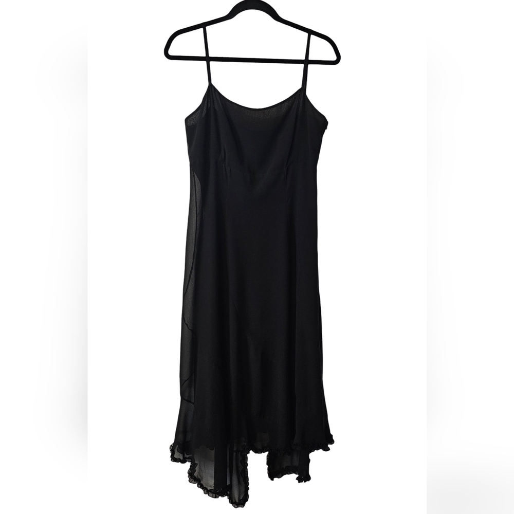 Aria black crepe empire waist fit and flare cocktail party midi dress size 10 US
